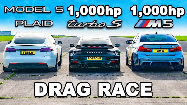 Tesla Model S Plaid сразилась против Porsche 911 Turbo S и BMW M5 Competition