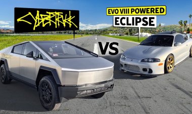 Cтарое купе Mitsubishi Eclipse сразилось в гонке с суперпикапом Tesla Cybertruck