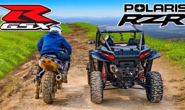 Блогеры устроили необычную гонку спортбайка и мотовездехода на бездорожье